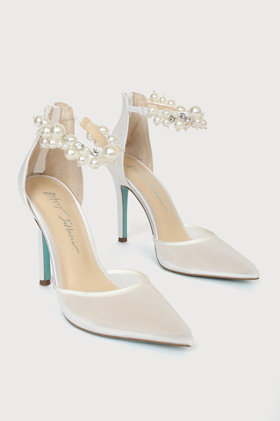 SB-Ellah Ivory Satin Rhinestone Pearl Ankle Strap Pumps 3