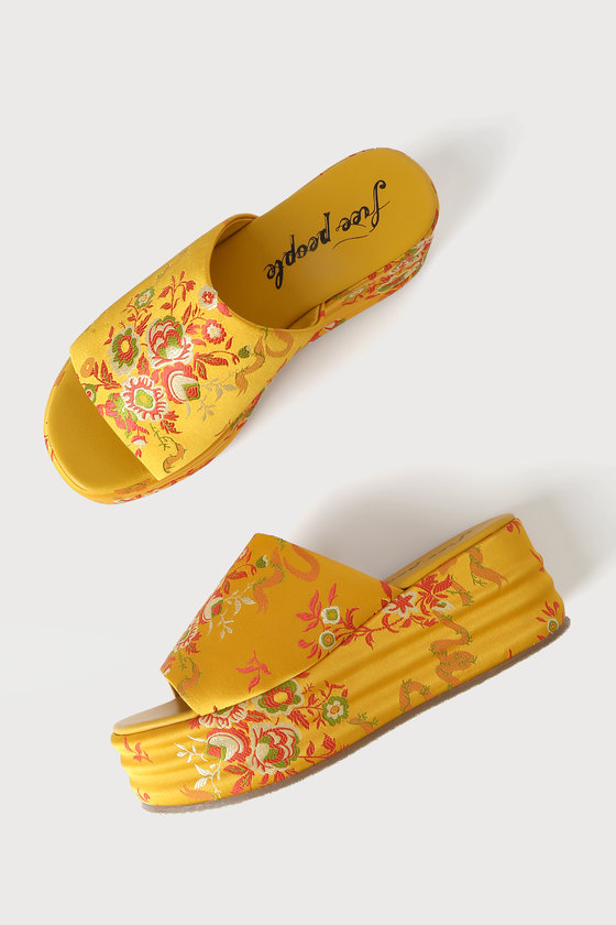 Free People Harbor Brocade Turmeric - Platform Shoes - Slides - Lulus