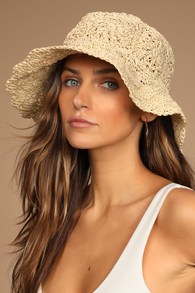 Beach Vacation Beige Woven Straw Bucket Hat