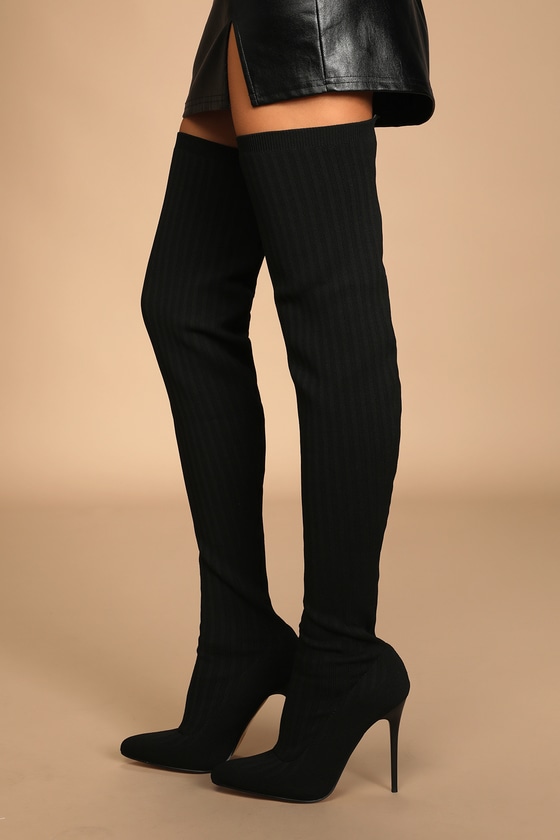 Aleisa Black Pointed Toe Over the Knee Sock Boots