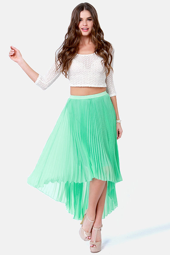Pretty Mint Skirt Pleated Skirt HighLow Skirt 36.00 Lulus