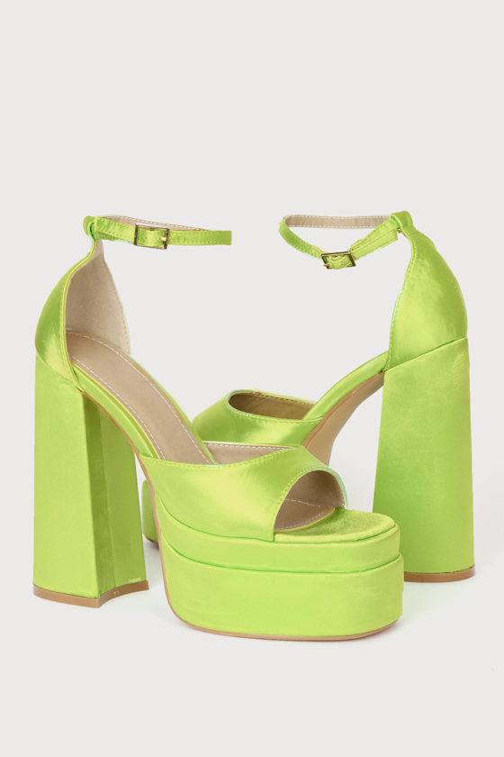 Sinead Green Satin Platform High Heeled Sandals 5