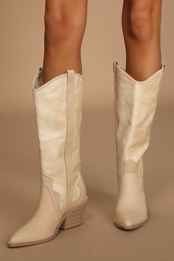 Navene Vanilla Nubuck Leather Slip-On Knee-High Boots 1