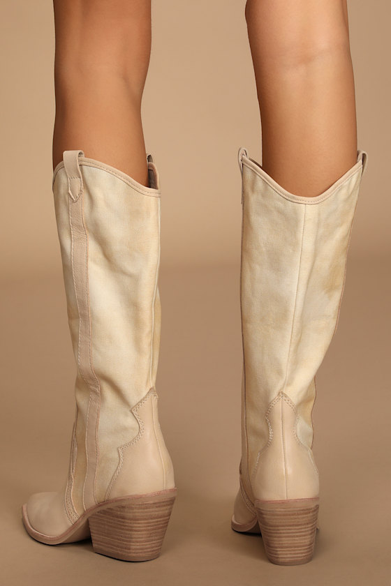 Navene Vanilla Nubuck Leather Slip-On Knee-High Boots 5