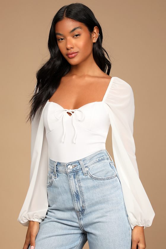 Never Tied Down White Lace-Up Long Sleeve Bodysuit 5