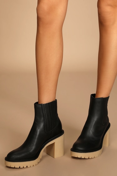 Dolce Vita Caster H2O Black Leather Platform Ankle Boots