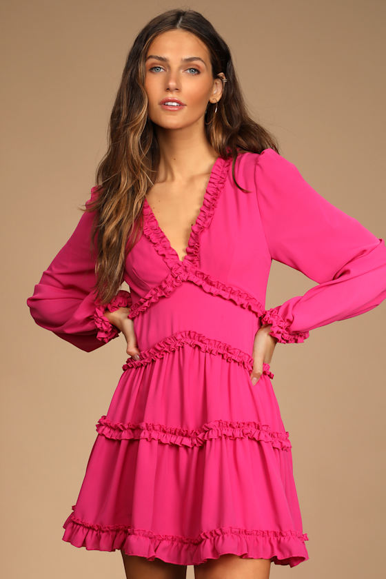 Simply Darling Magenta Ruffled Long Sleeve Mini Dress 2
