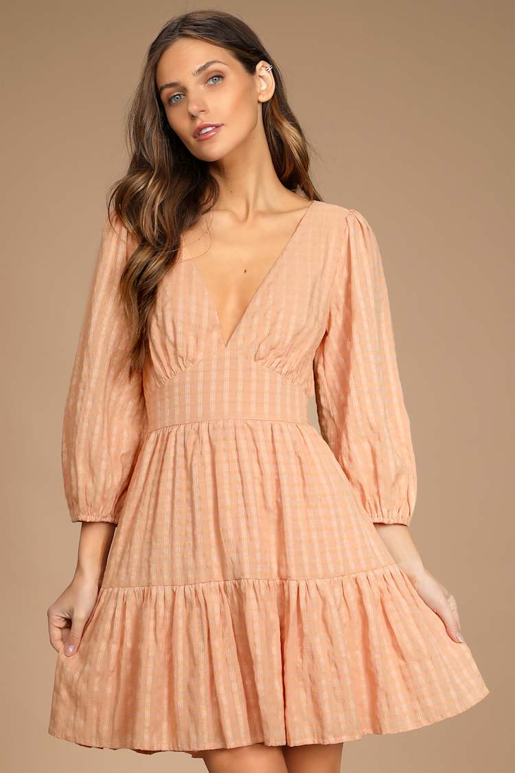 Light Orange Mini Dress - 3/4 Sleeve Dress - Backless Mini Dress - Lulus Light Orange Mini Dress - 3/4 Sleeve Dress - Backless Mini Dress - Lulus