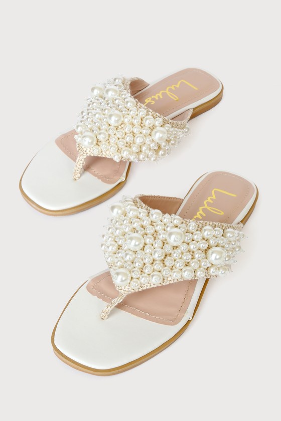 Pearl Sandals - Slide Sandals - Thong Sandals - Pearl Flip Flops - Lulus