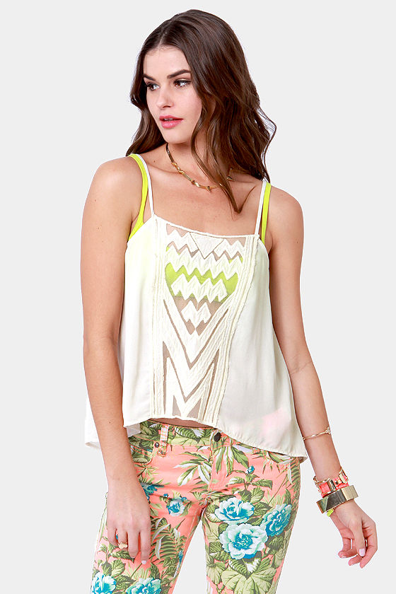 Sexy Cream Camisole Mesh Top Tank Top 31.00