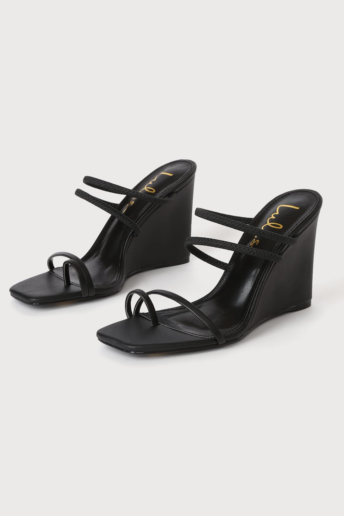 Saynora Black Strappy High Heel Wedge Sandals