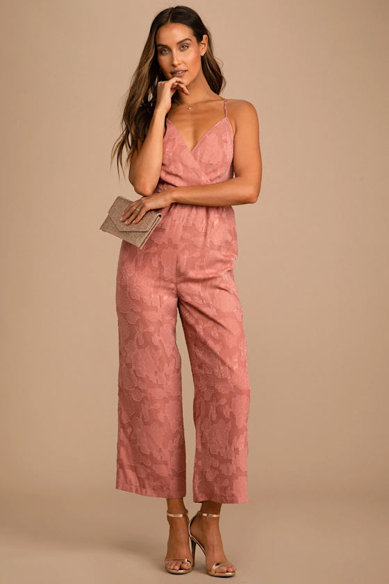 Days of Beauty Rusty Rose Burnout Floral Surplice Jumpsuit 7