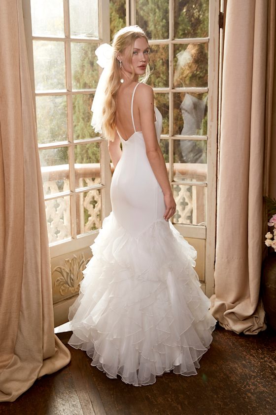 Extravagance White Ruffled Organza Mermaid Maxi Dress 1