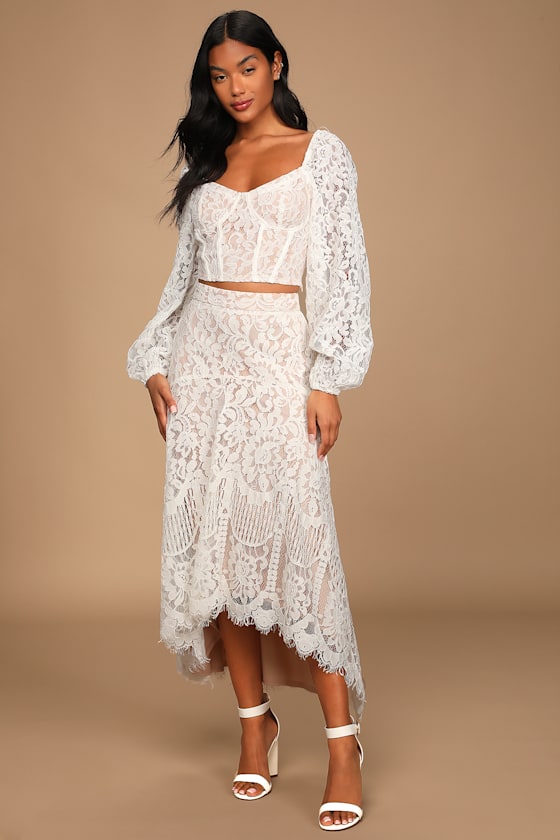 Real Romance Ivory Lace High-Low Skirt 1
