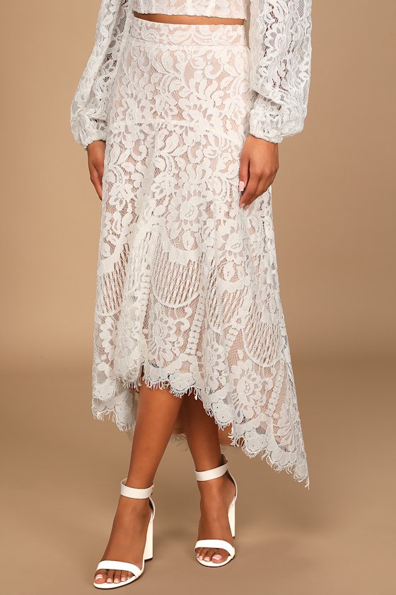 Real Romance Ivory Lace High-Low Skirt 4