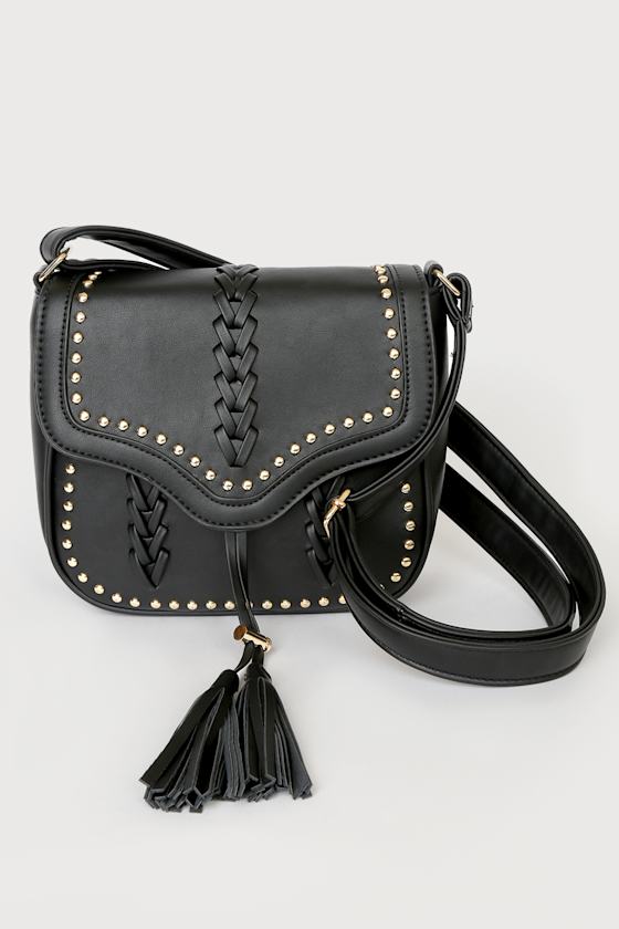 Festival Favorite Black Studded Tassel Crossbody Bag 3