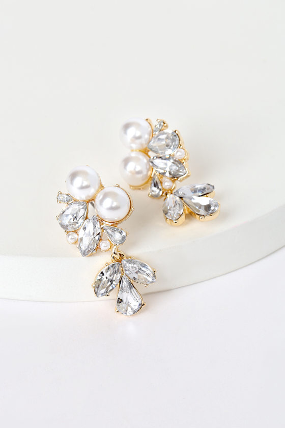 Real Class Act Gold Rhinestone and Pearl Earrings 2