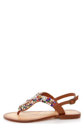 Naughty Monkey Native Tan Rhinestone Studded Thong Sandals