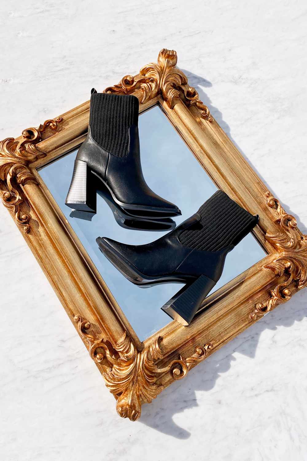 Naynee Black Square Toe Mid-Calf Boots