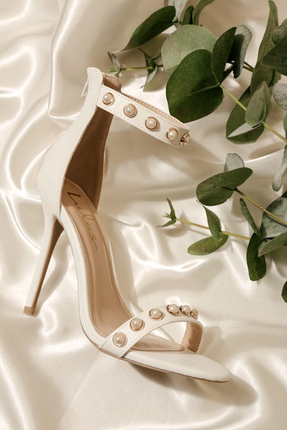 Daveigh White Pearl Ankle Strap High Heel Sandals 1