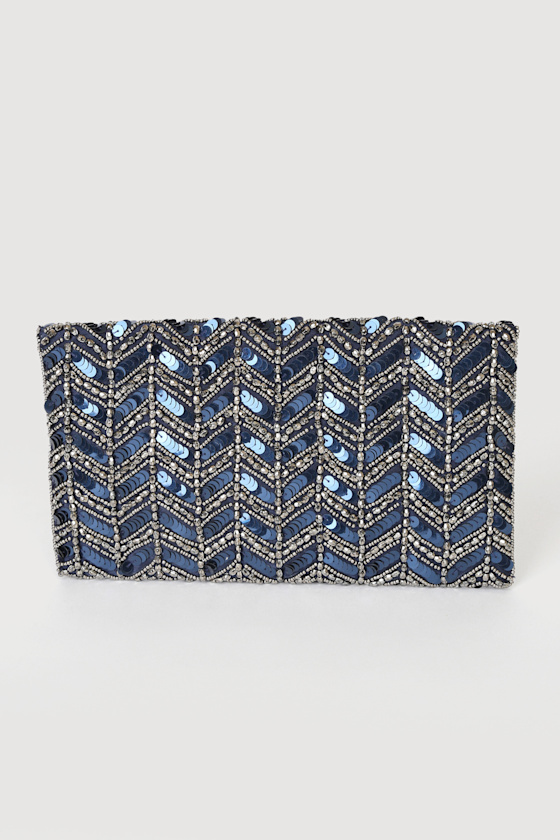 Midnight Mystique Blue Sequin Beaded Clutch 1