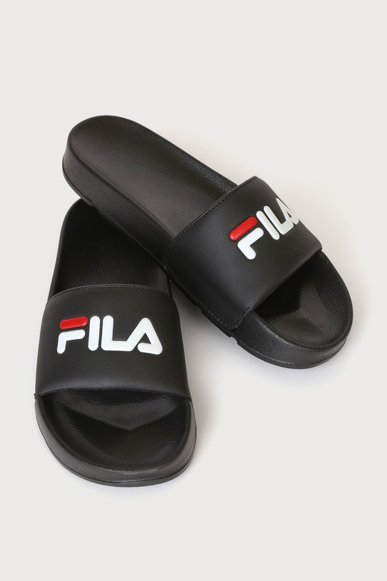 FILA Drifter Pool Slide Sandals - Black Slides - Flat Sandals - Lulus