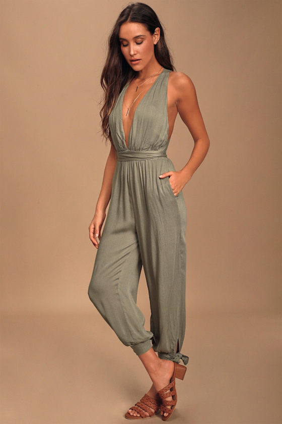 Lolinda Washed Olive Green Convertible Halter Jumpsuit 8