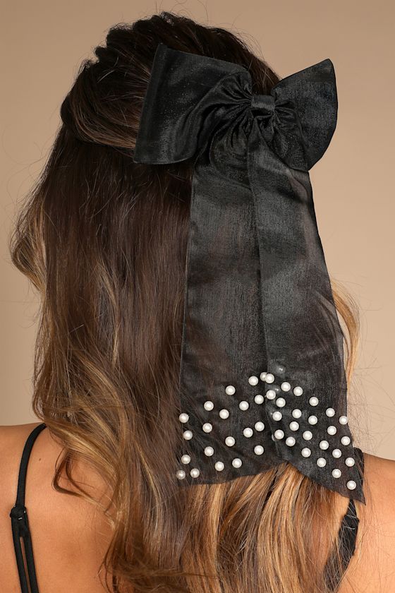 Black Hair Clip Bow Hair Clip Pearl Hair Clip Organza Clip Lulus