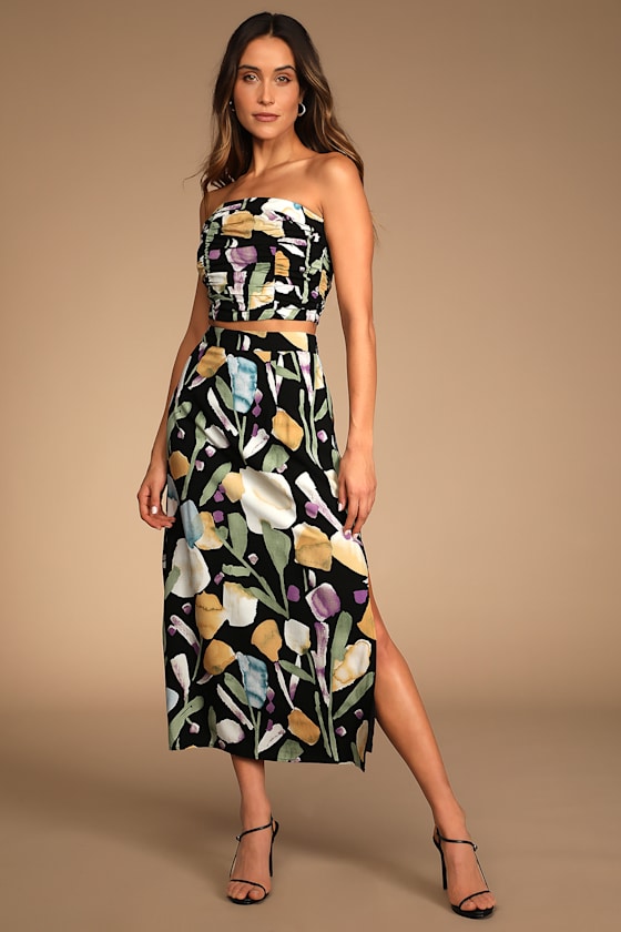 Super Bloom Black Floral Print Midi Skirt 5