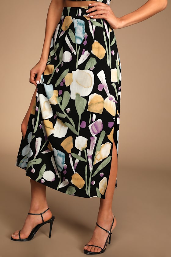 Super Bloom Black Floral Print Midi Skirt 4
