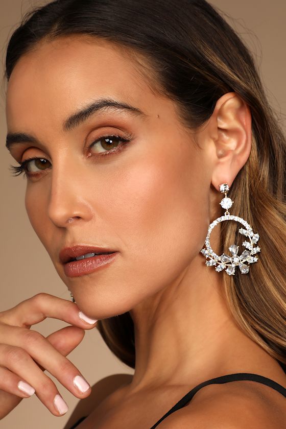 Flower of Love Gold Rhinestone Statement Earrings 1
