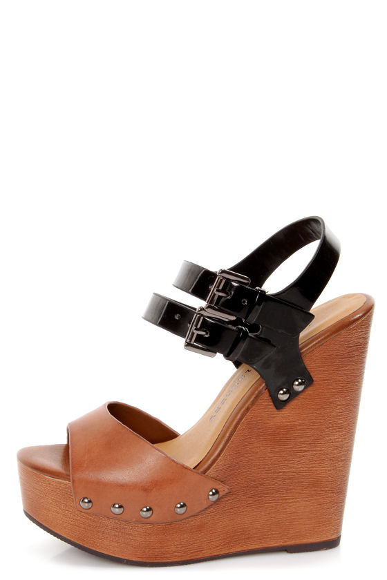 Chinese Laundry Jungle Gym Cognac and Black Platform Wedges