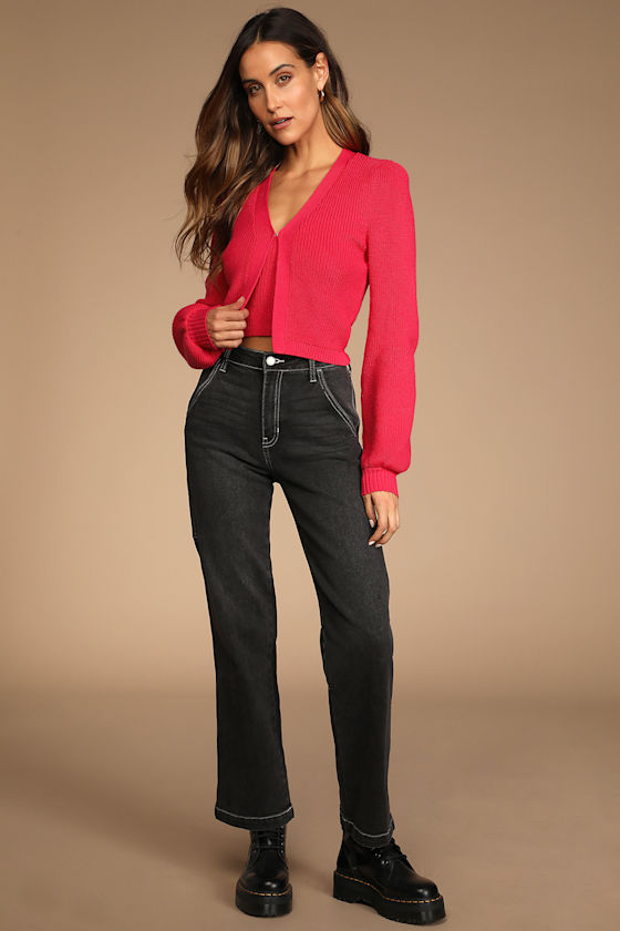 Cozy Duo Magenta Ribbed Knit Cami and Cardigan Set 5