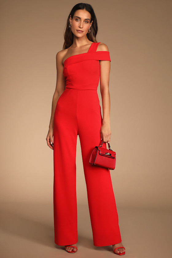 Bold and Ambitious Red One-Shoulder Wide-Leg Jumpsuit 4
