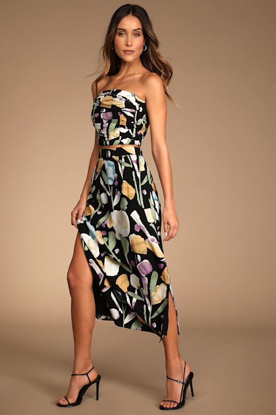 Super Bloom Black Floral Print Strapless Tube Top 3