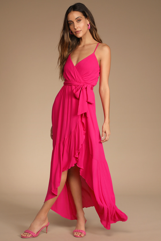Made for Sunshine Bright Pink Ruffled High-Low Dress
