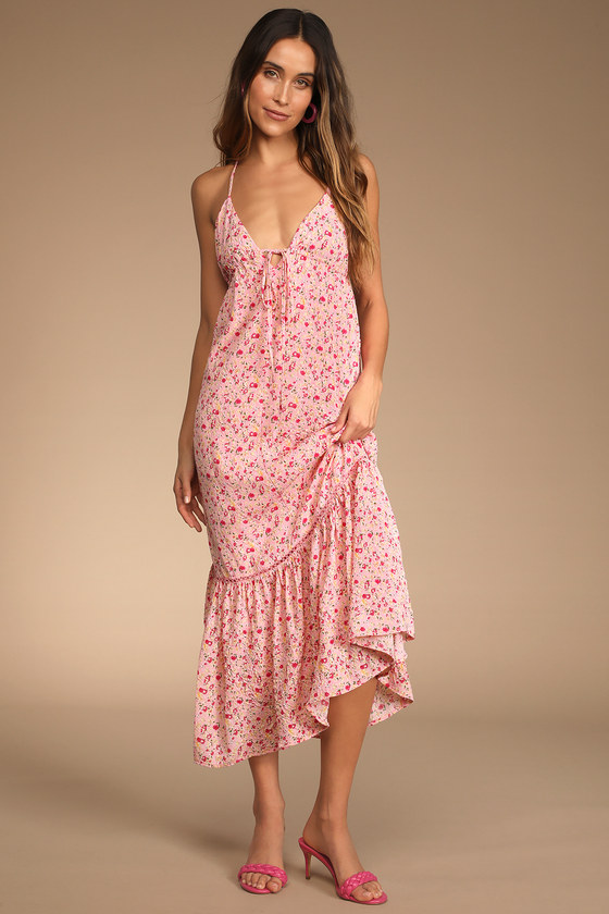 Floral dress, Summer Dress, Pink floral cotton dress, sleeveless maxi –  Nuichan