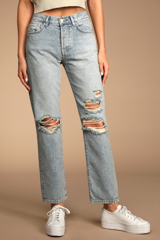 Free People Bren Boyfriend Jeans - Light Wash Jeans - Denim
