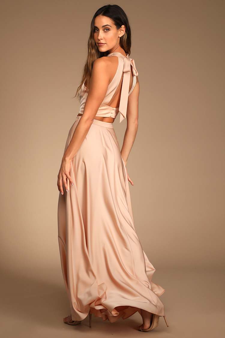 white christmas dresses Two Piece High Neck Sleeveless Prom Dress Evening Dress PG371 US0 / Gray main image 1