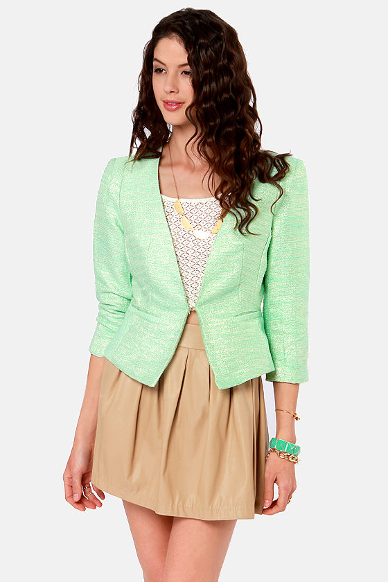 Cute Mint Green Jacket Cropped Jacket 60.00
