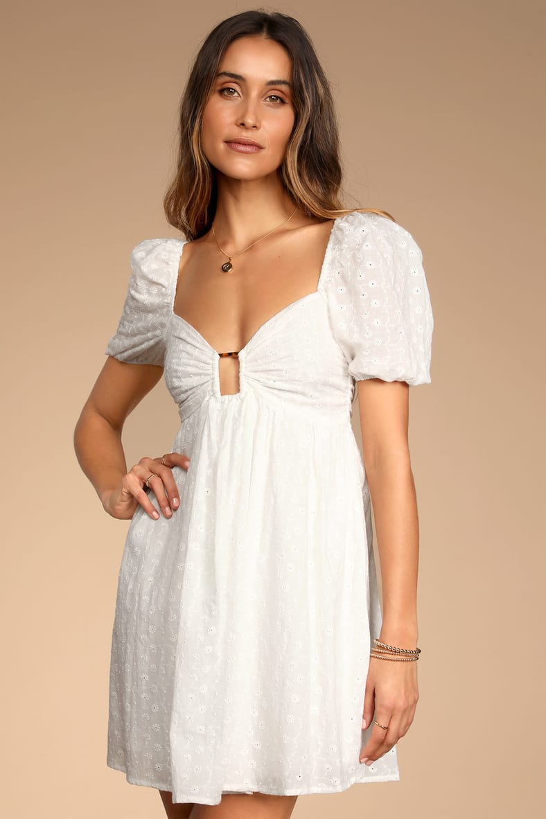 Sunny Day Stunner White Eyelet Embroidered Babydoll Dress