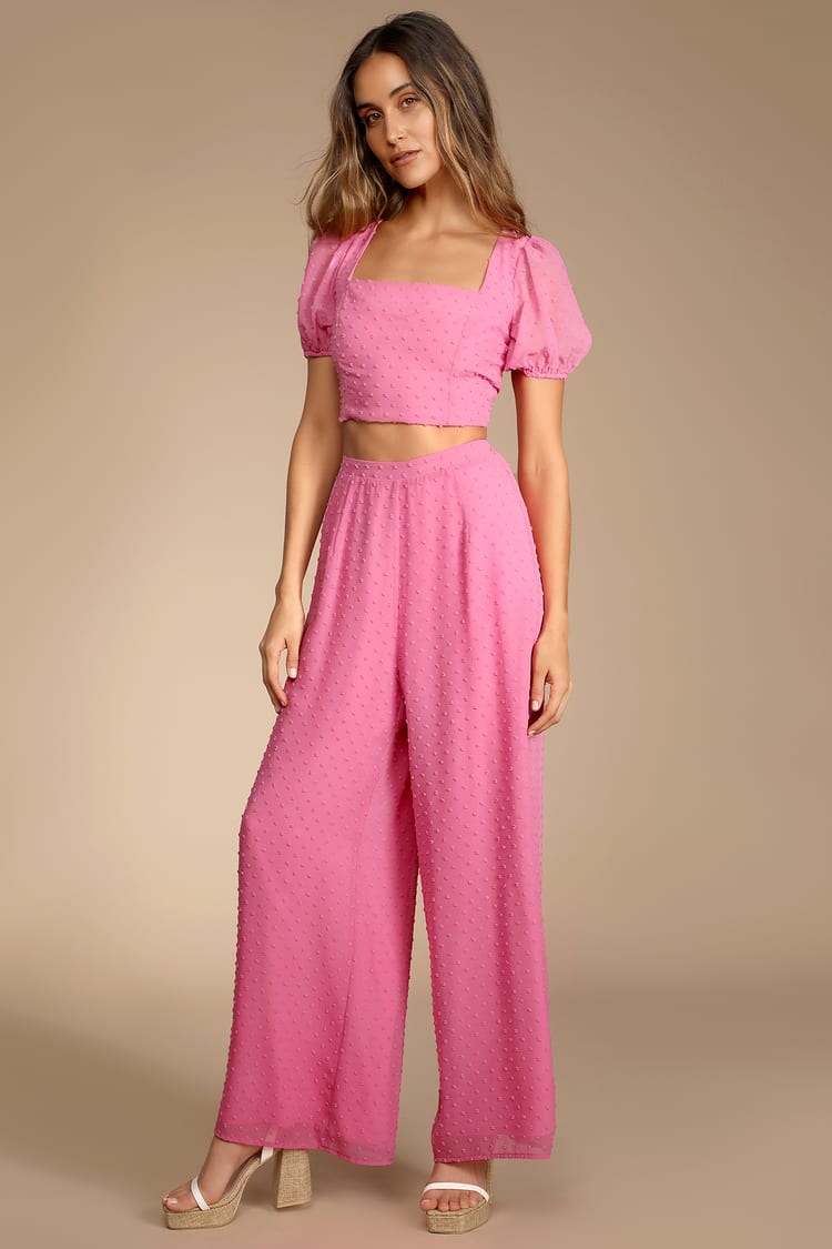Pink Two Piece Jumpsuit - Wide-Leg Pant Set - Two-Piece Pant Set - Lulus