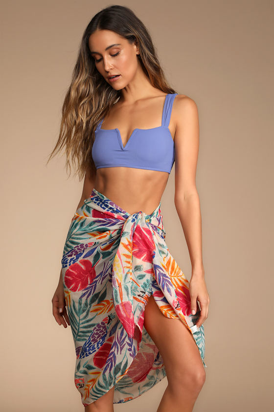 Tropical Spring Pink Multi Tropical Print Sarong Swim Cover-Up 3