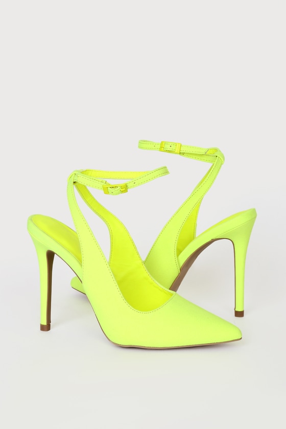 Sexy Neon Yellow Pointed toe Black Ankle Strap High Heels Pumps Woman Low  Cut Bright Patent Leather Party Pump Shoes for Ladies - AliExpress
