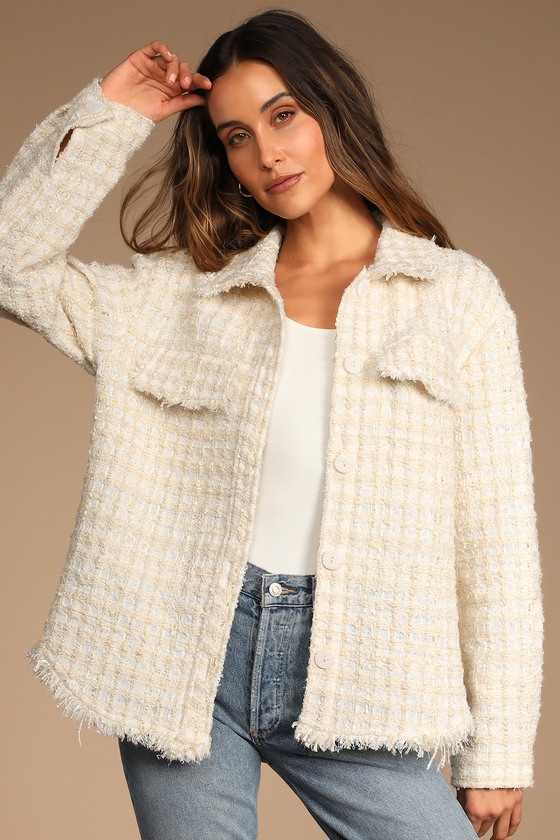 Ivory Shacket - Tweed Shacket - Plaid Shacket - Women's Shacket - Lulus