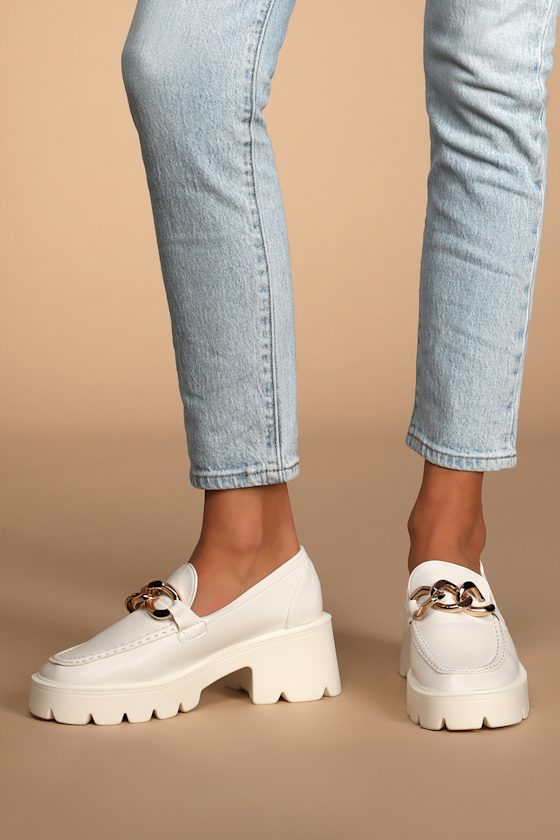 Prim White Chain Platform Loafers 1