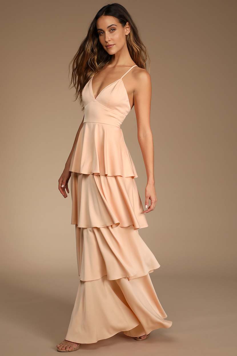 Pale Peach Dress - Tiered Maxi Dress - Sleeveless Dress - Lulus