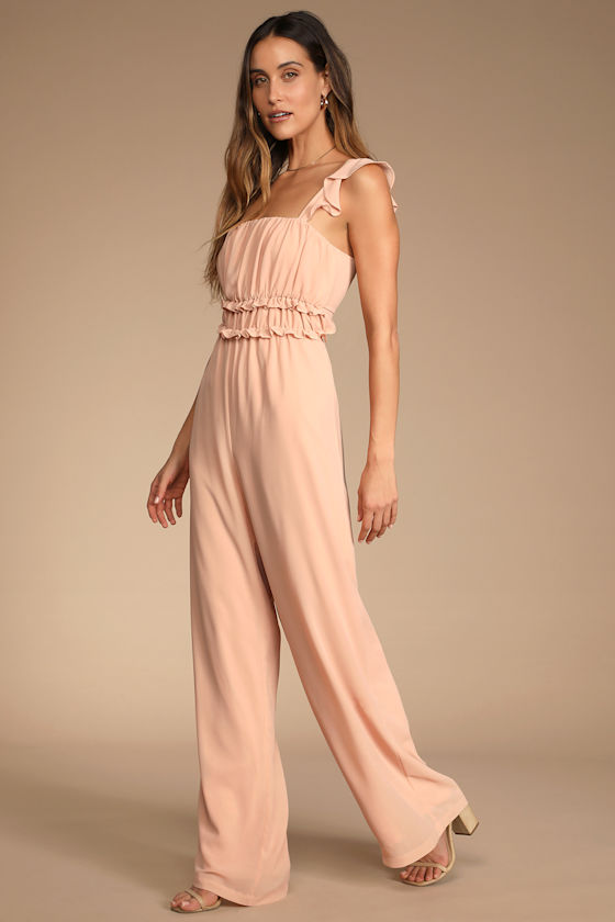 Blush Jumpsuit Ruffled Jumpsuit TieBack Jumpsuit Lulus