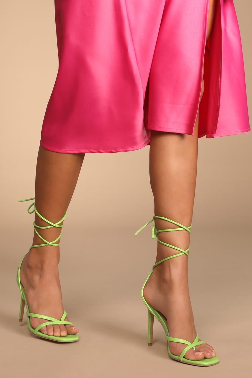 Kort geleden Terminologie cocaïne Lime Green Heel Sandals - Square Toe Heels - Lace-Up High Heels - Lulus