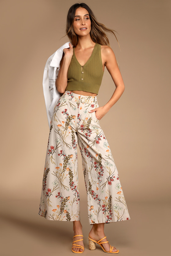 Free People Menorca Cropped - Floral Pants - Wide-Leg Pants - Lulus